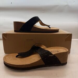 White Mountain Action Black Rhinestone Wedge Sandals Footbeds W33135 Womens 8M